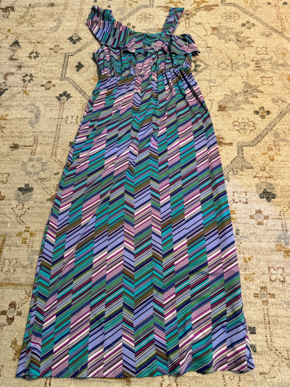 Striped Chevron Maxi Dress in Teal, Purple & Pink